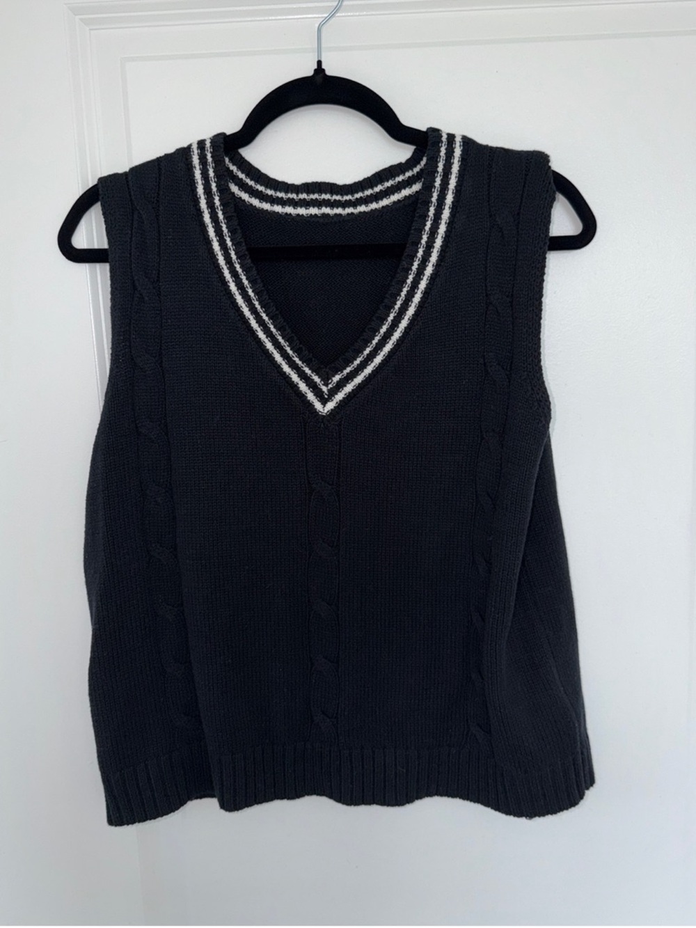 Black V-Neck Cable Knit Sweater Vest